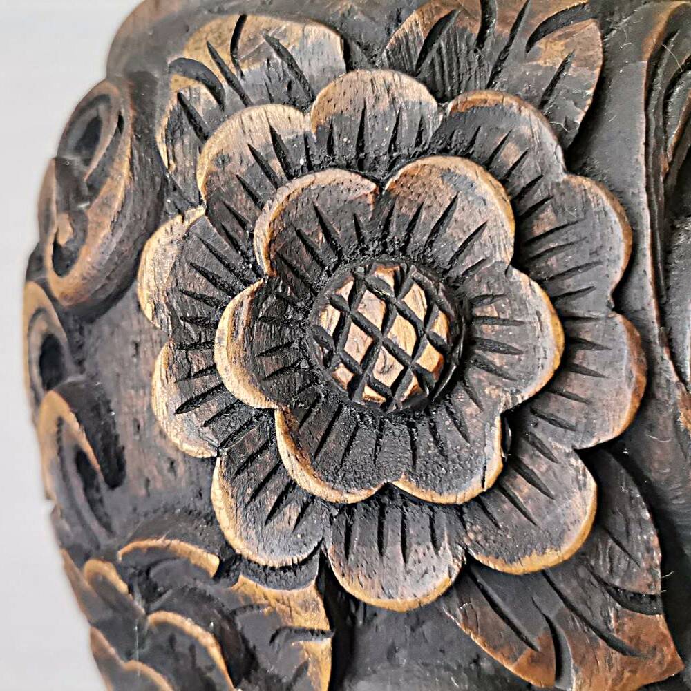 Large Carved Wood Half Shade Table Lamp