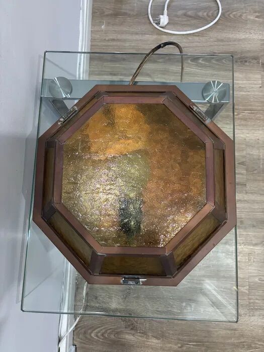 Vintage Octagonal Copper Amber Glass Flush Ceiling Lamp 1960s-70s