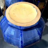 Grand vase forme amphore en gres de pierrefonds a couleur bleue et verte