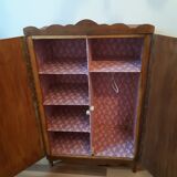 Handcrafted wooden doll cabinet, vintage French 50s