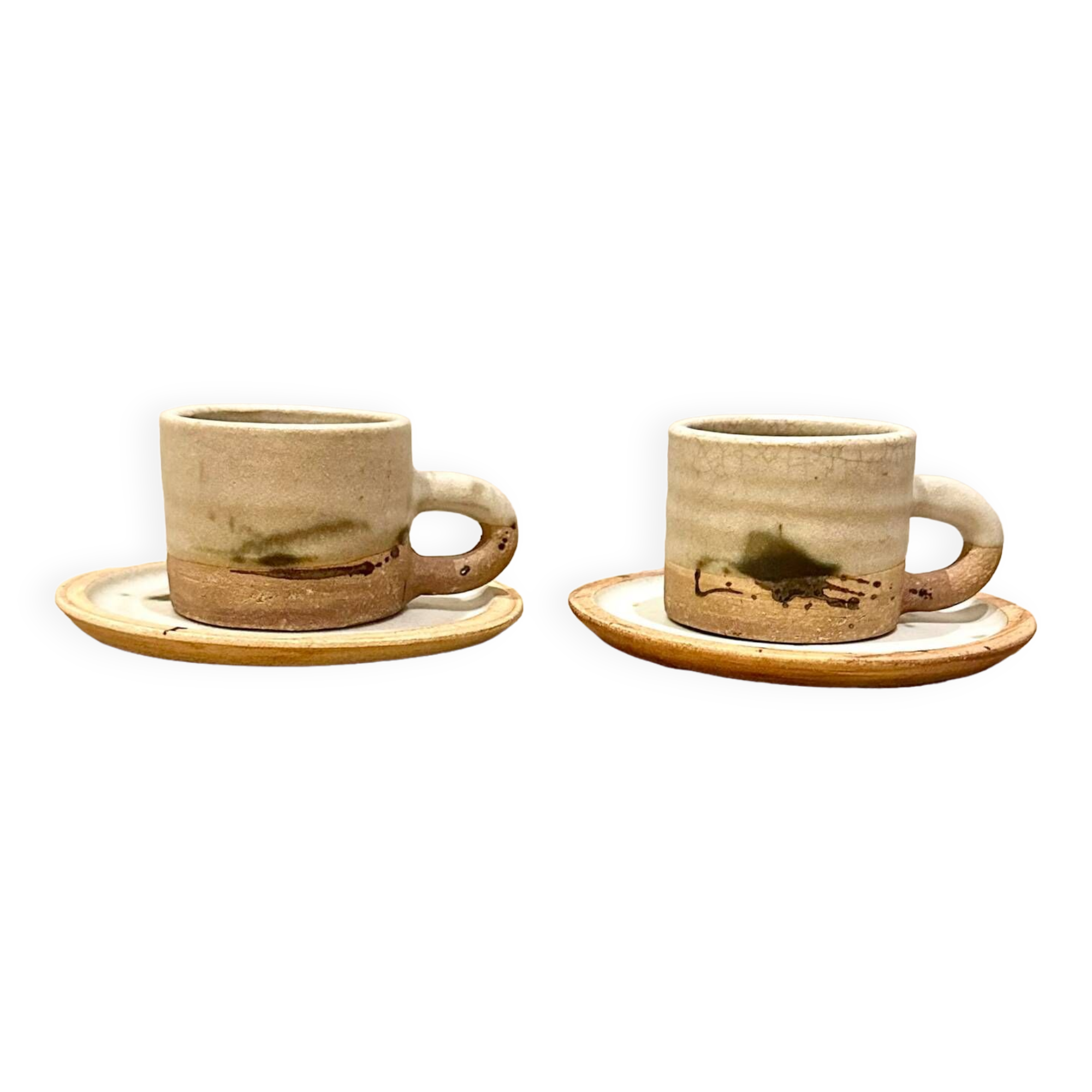 2 stoneware pottery cups of the dove