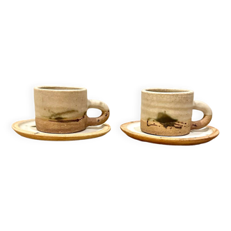 2 stoneware pottery cups of the dove