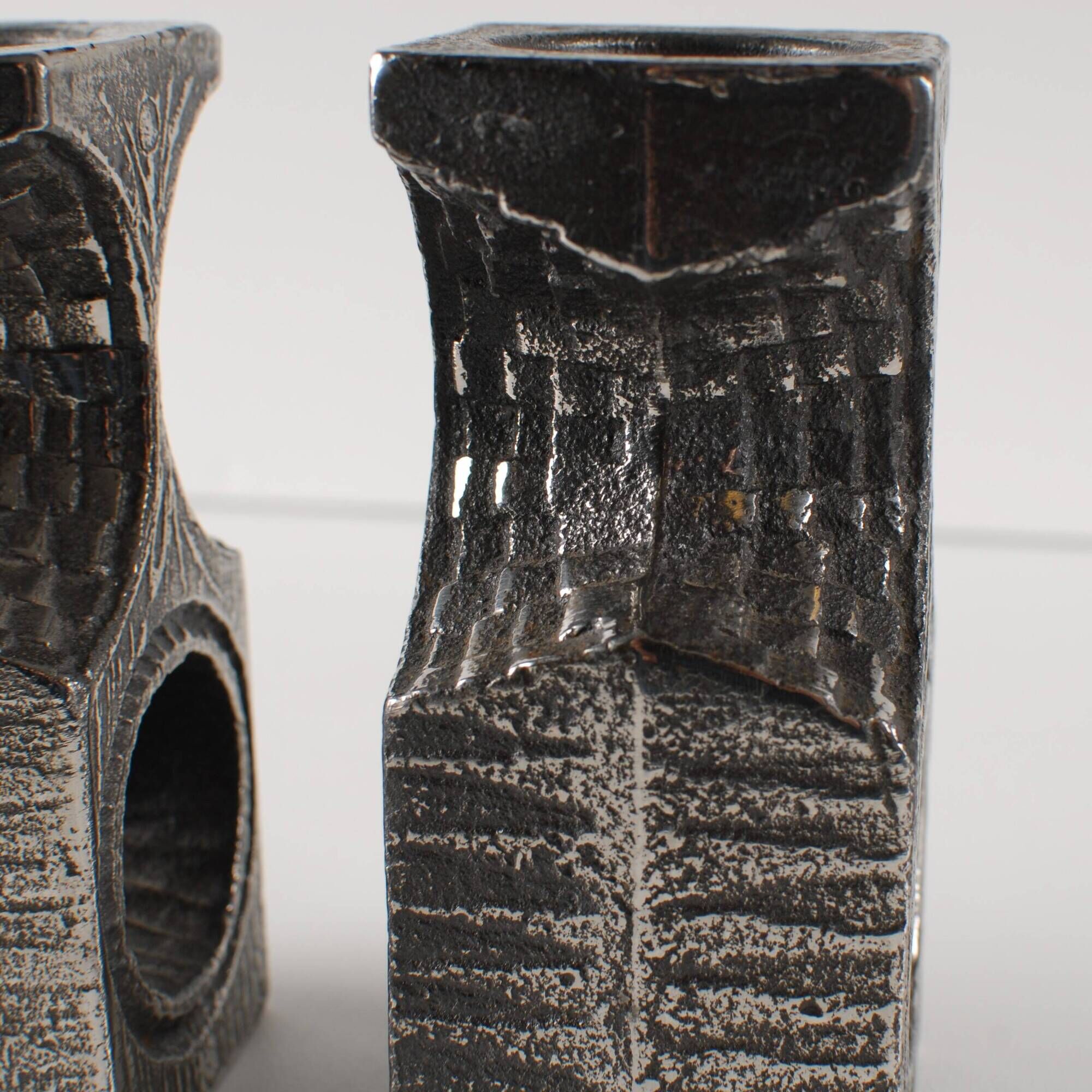 Brutalist candle holders by Olav Joa for Polaris — Steel Art series.