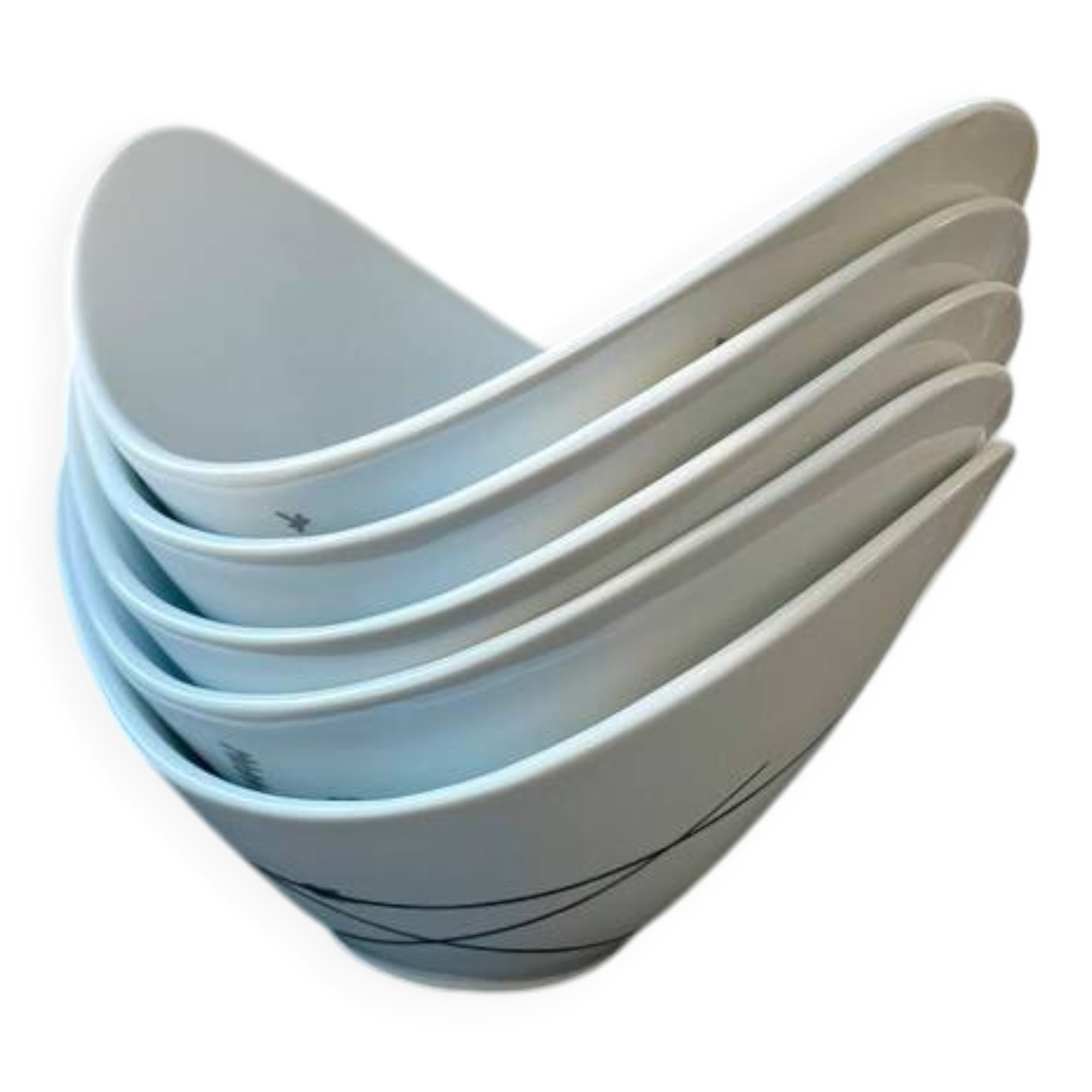 5 White and Silver Porcelain Bowls Made in France