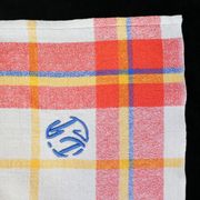 Nappe et 11 serviettes a liteaux croisés rouge orange bleu