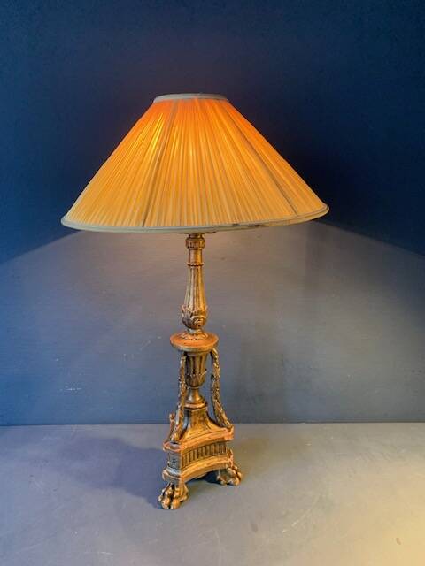 Antique lamp in gilded carved wood, tripod, Napoleon III, 19th century