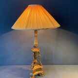 Antique lamp in gilded carved wood, tripod, Napoleon III, 19th century