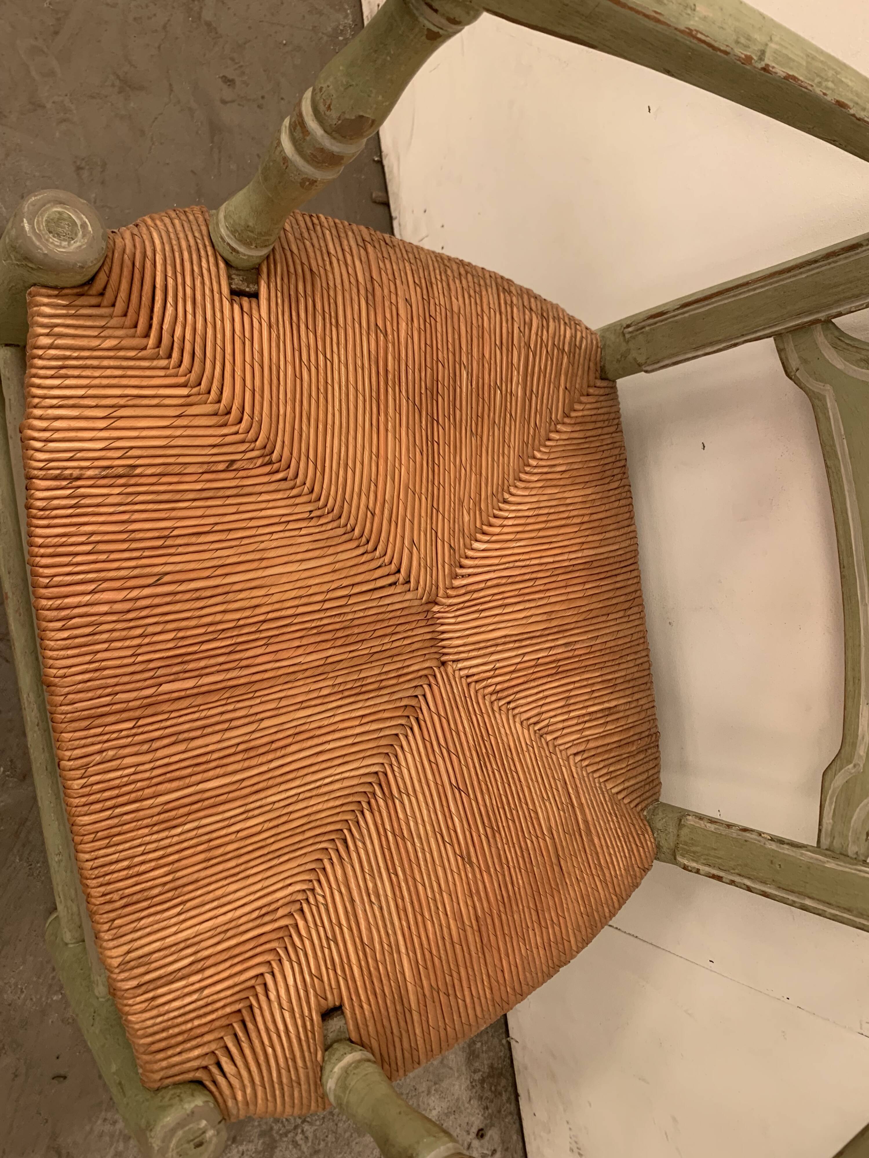 Provencal armchair in patinated beech Seat in straw XX century