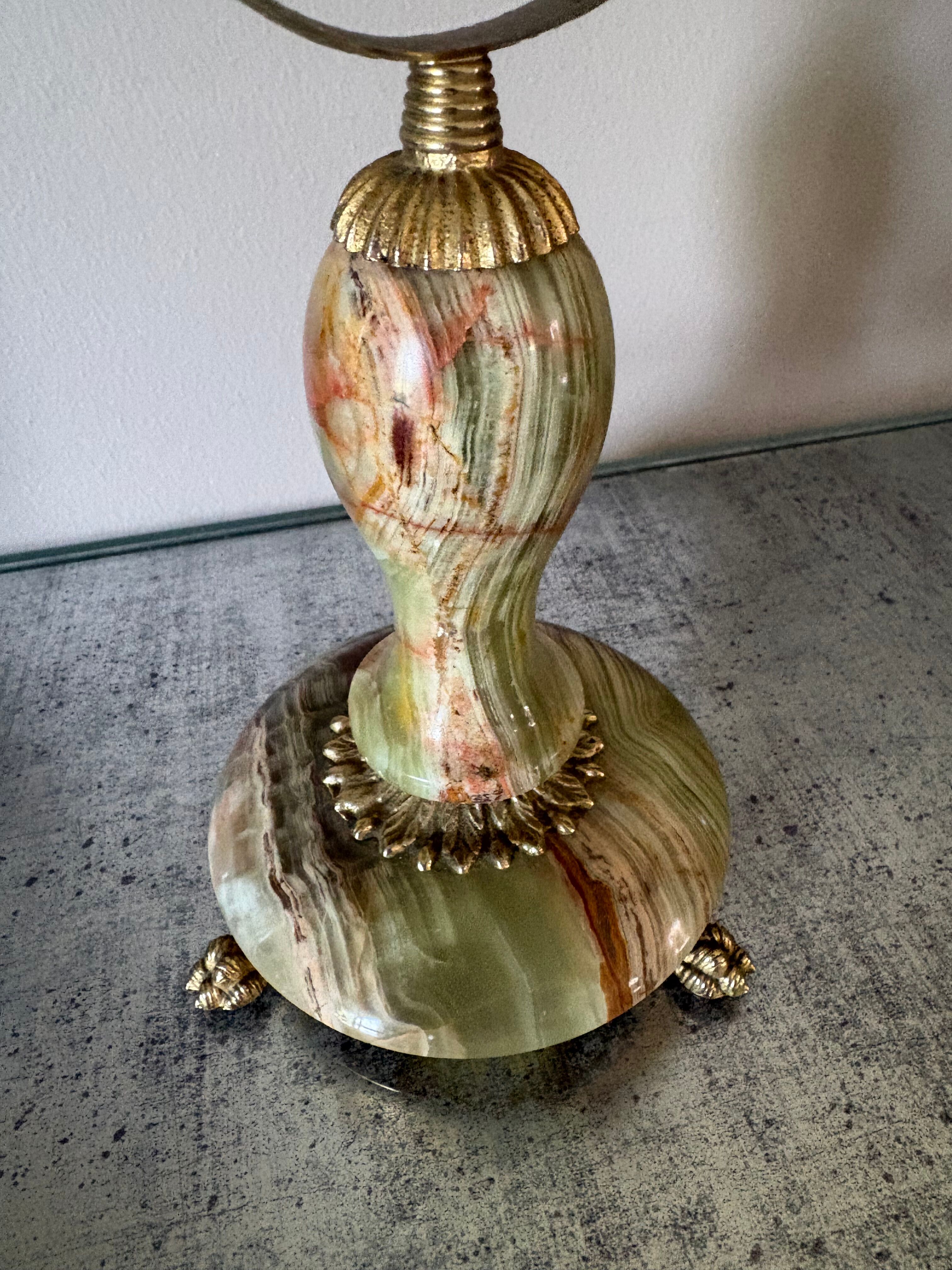 Miroir de table vintage en onyx vert et laiton doré