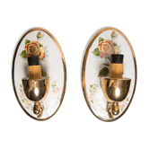 Ensemble de deux appliques murales en porcelaine avec roses, Pologne, années 1960