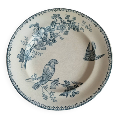 Assiette plate Longwy ''Mésange'' – Terre de Fer, fin XIXe siècle