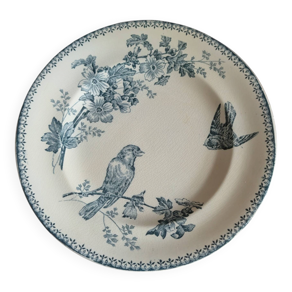Assiette plate Longwy ''Mésange'' – Terre de Fer, fin XIXe siècle