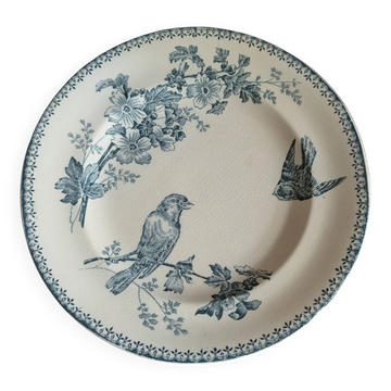 Assiette plate Longwy "Mésange" – Terre de Fer, fin XIXe siècle