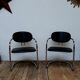2 armchairs vintage chromed metal and Italian design leather