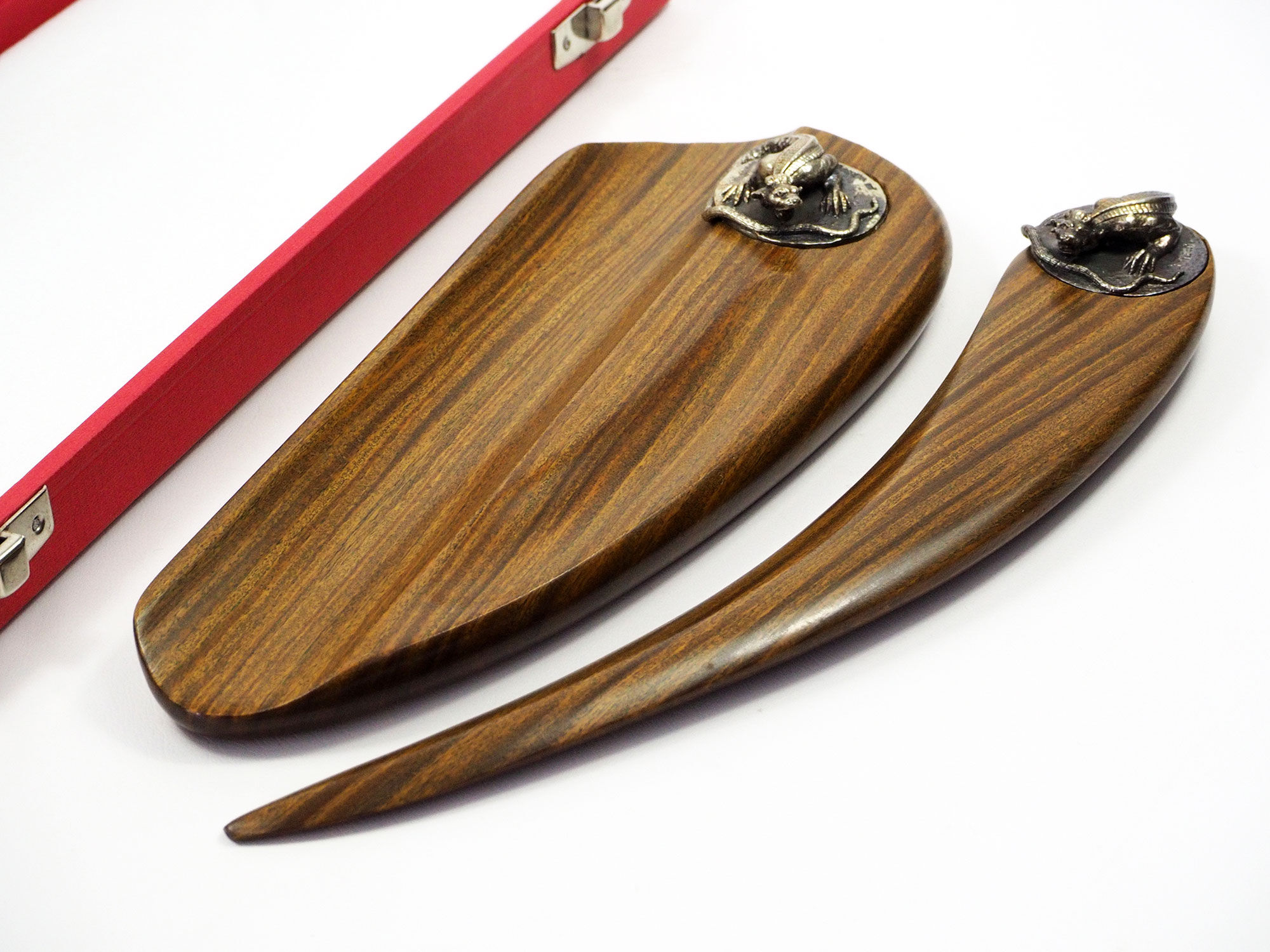 Set for office "Masriera" in silver and exotic wood, mid-century