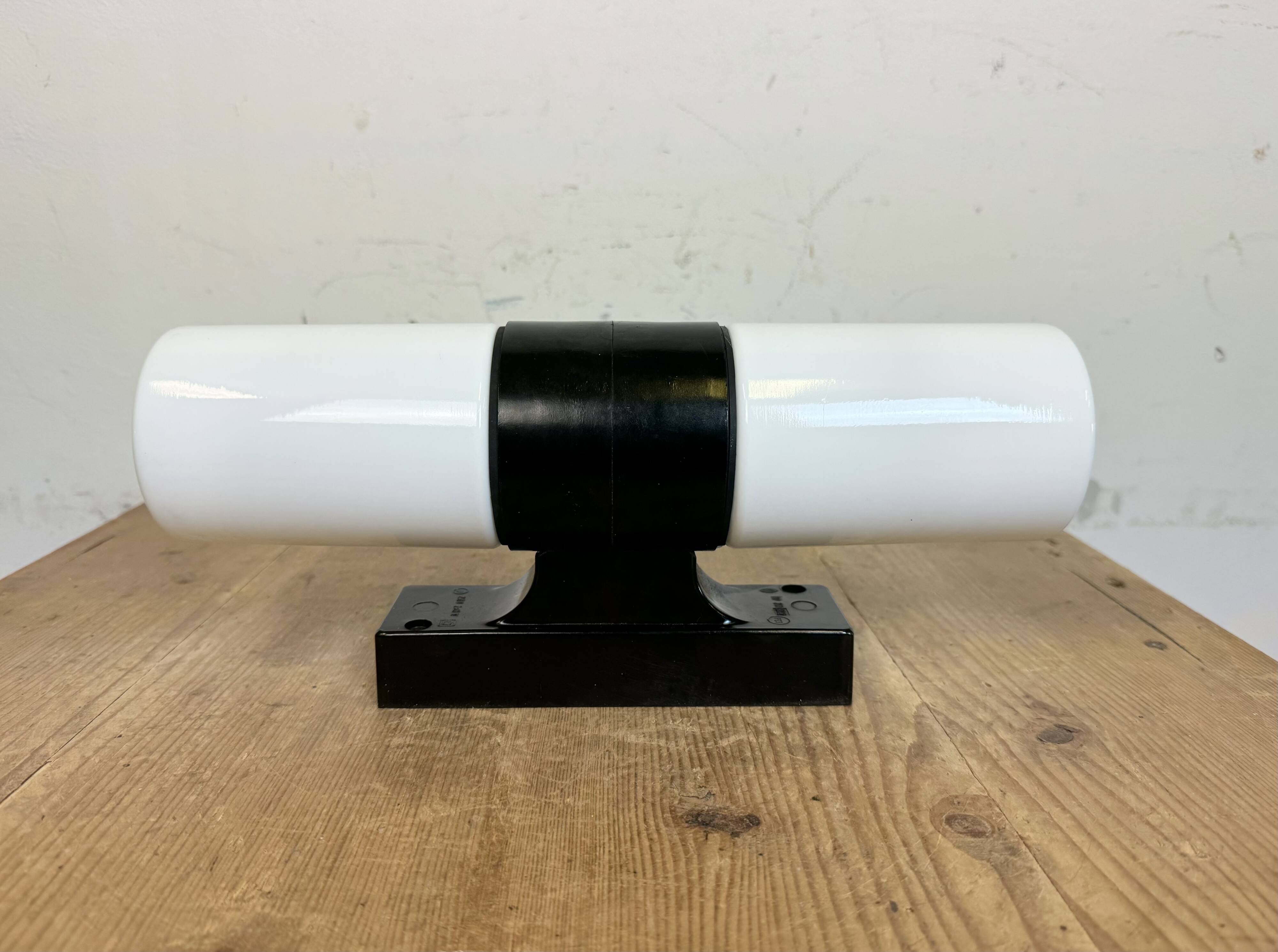Industrial Brown Bakelite Wall Light with Milk Glass, 1960s