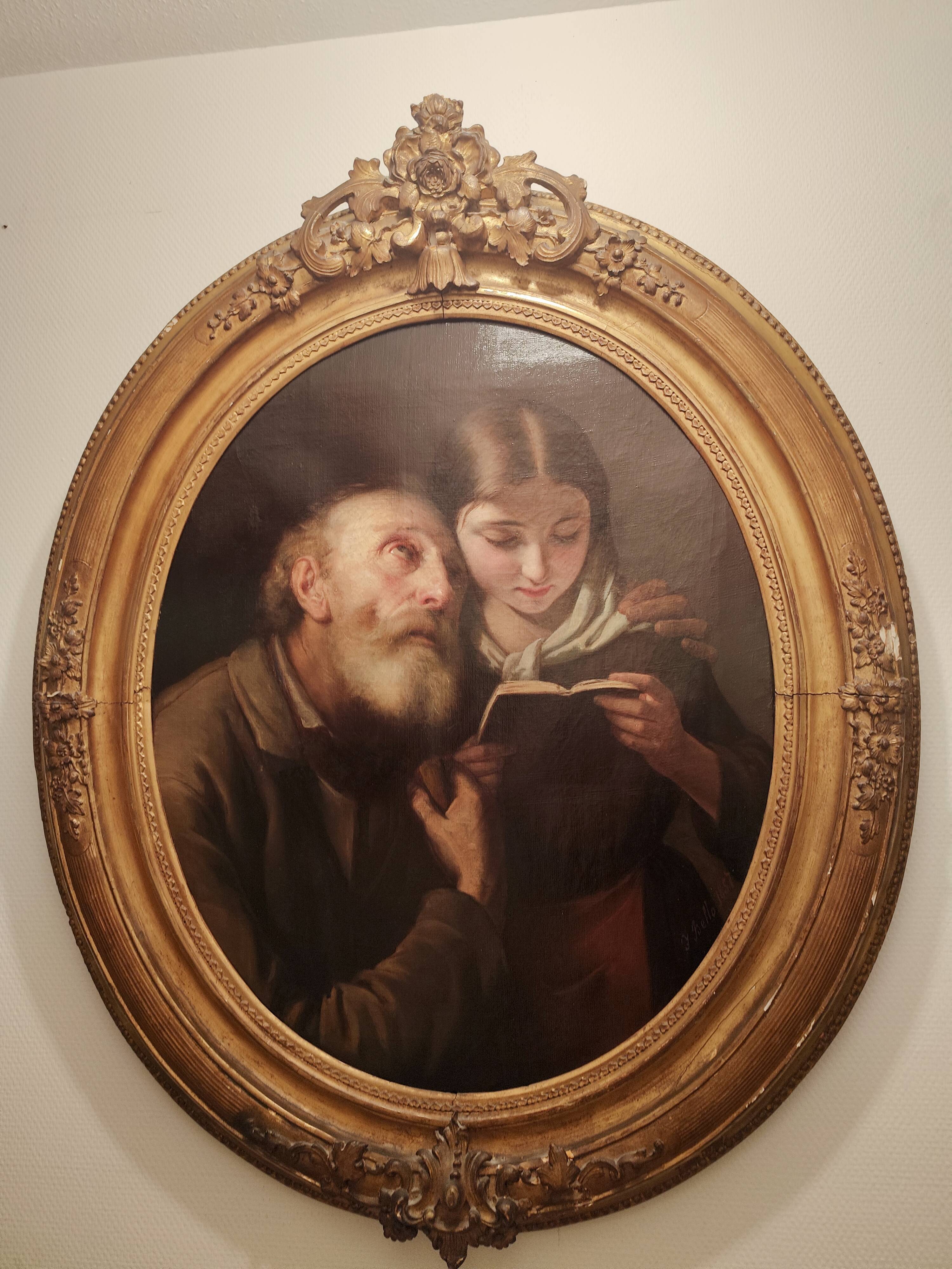 Superb old Italian school portrait of pious reading Fortunato Bello