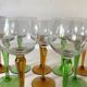 Vintage stemmed glasses, green or amber stem
