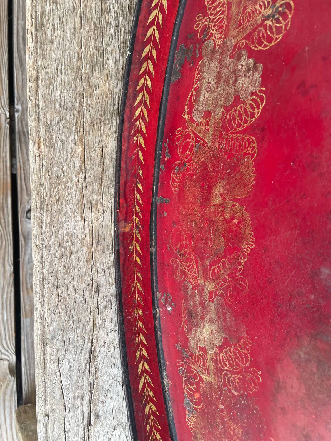 Large Red Lacquered Sheet Metal Serving Tray. Empire Period.