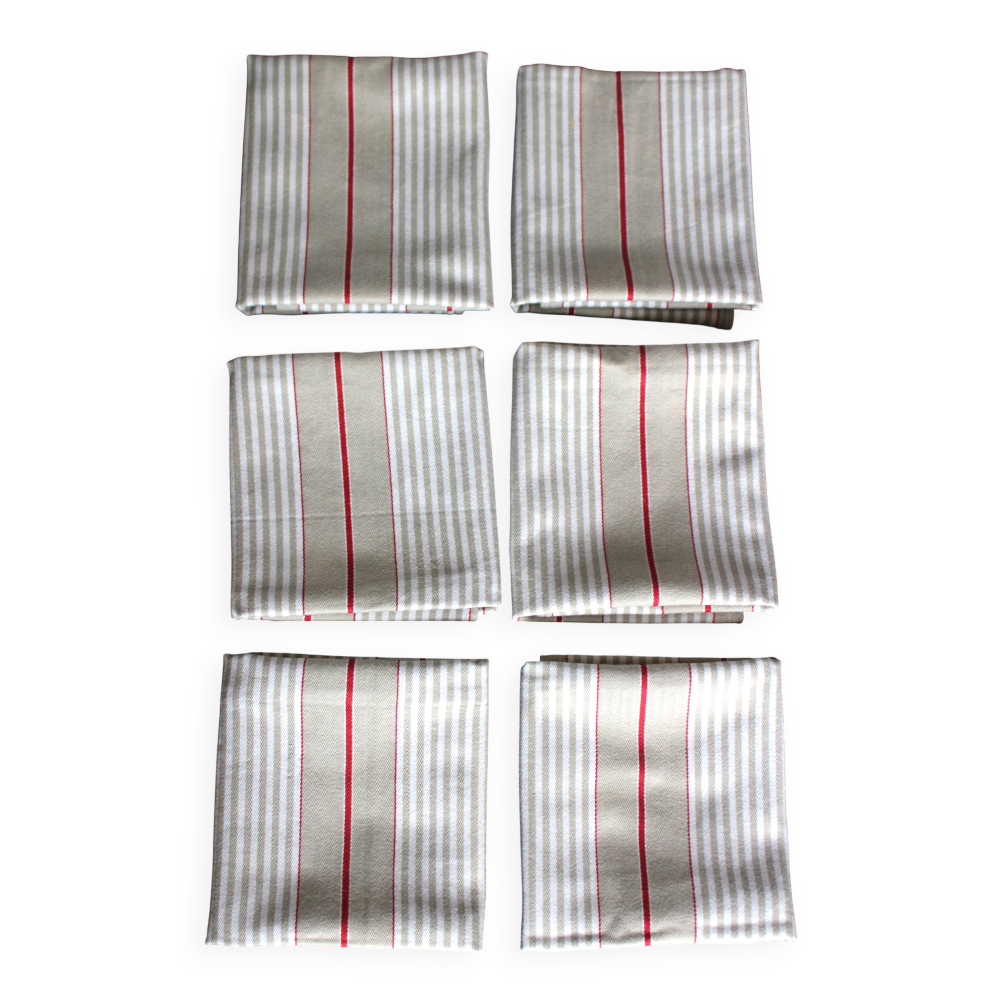 6 beige and red mattress cloth napkins