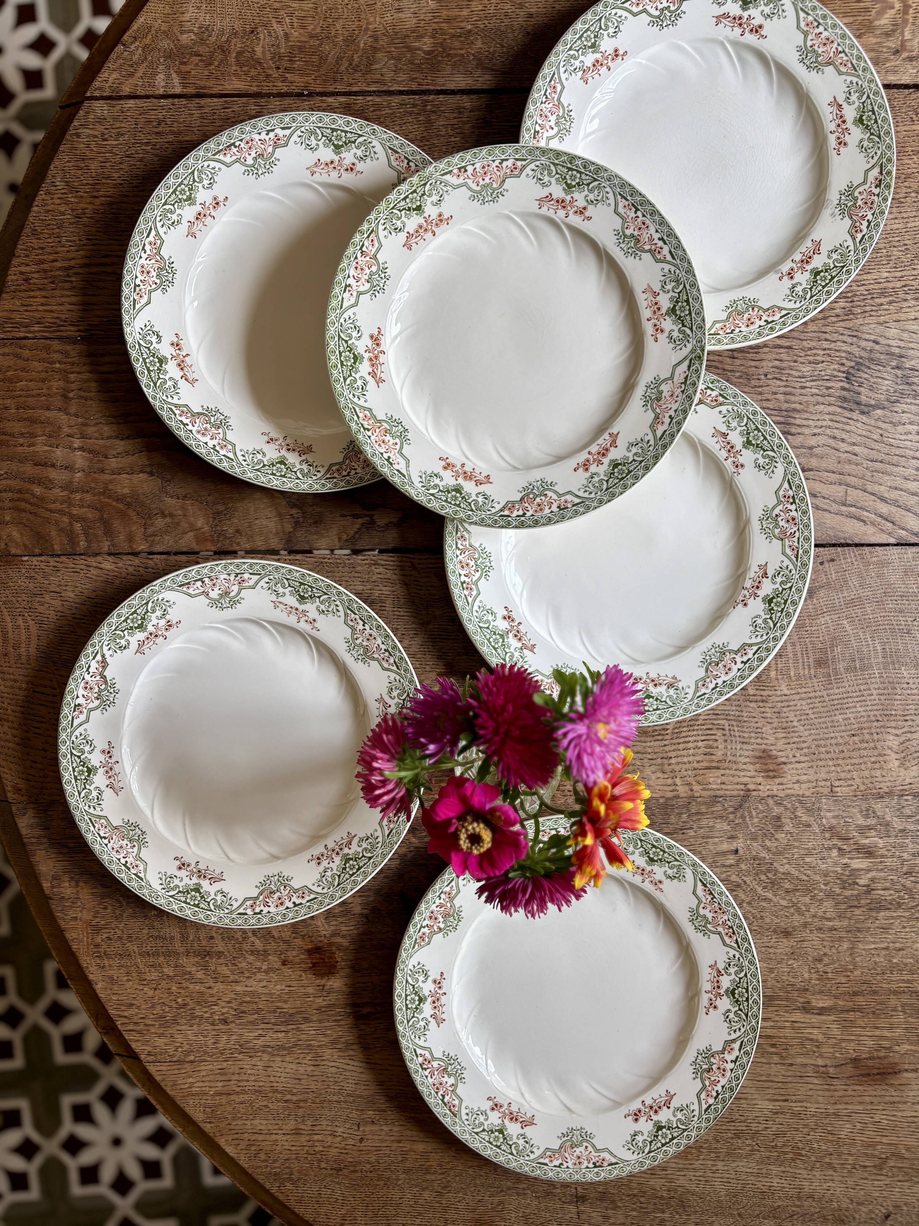 Lot de 6 assiettes plates anciennes - Bruges de Longwy