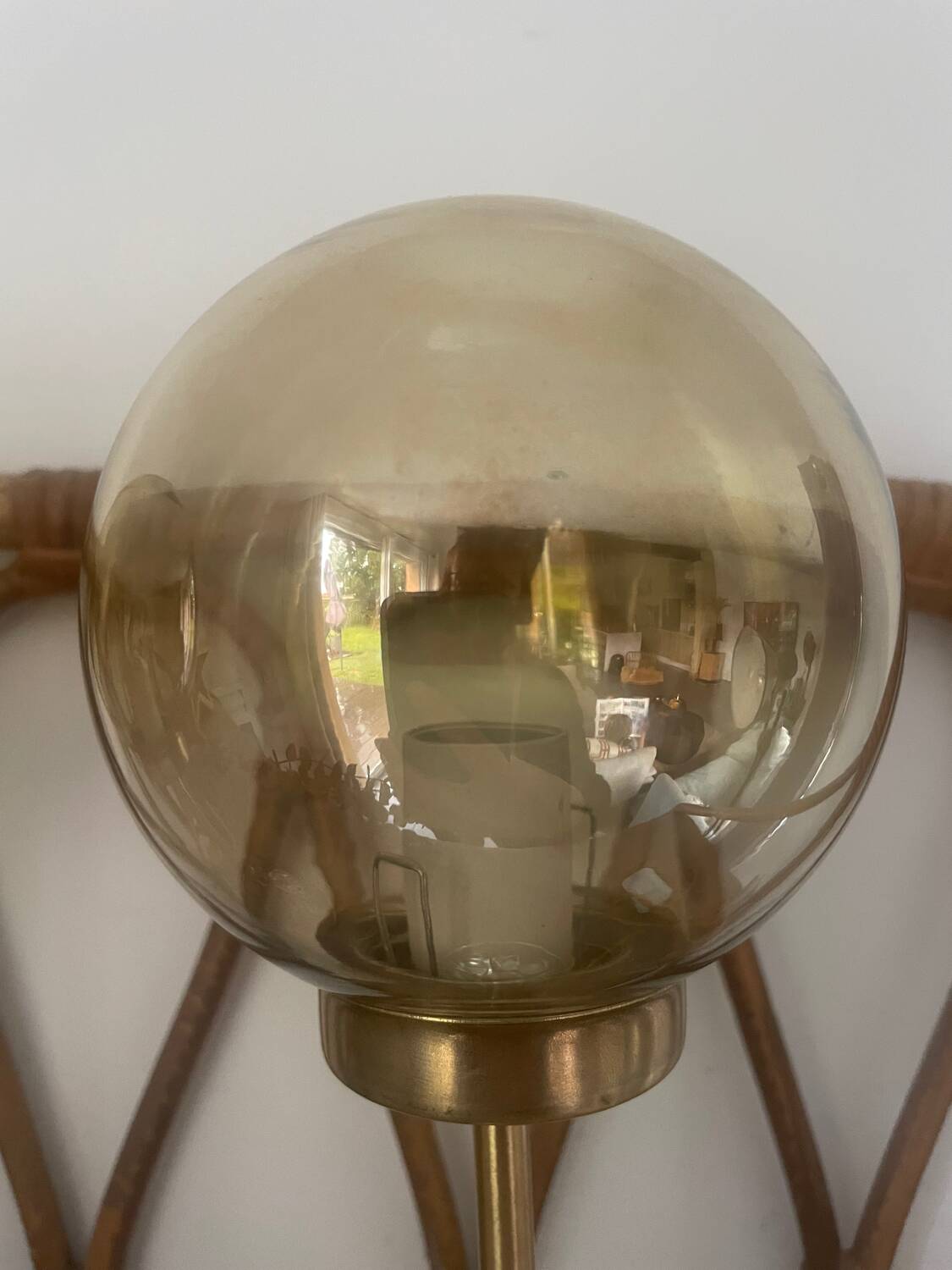 2 round globe amber glass bedside table lamps