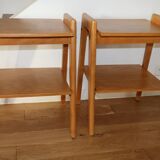 2 light oak bedside tables with two shelves from 1950.
