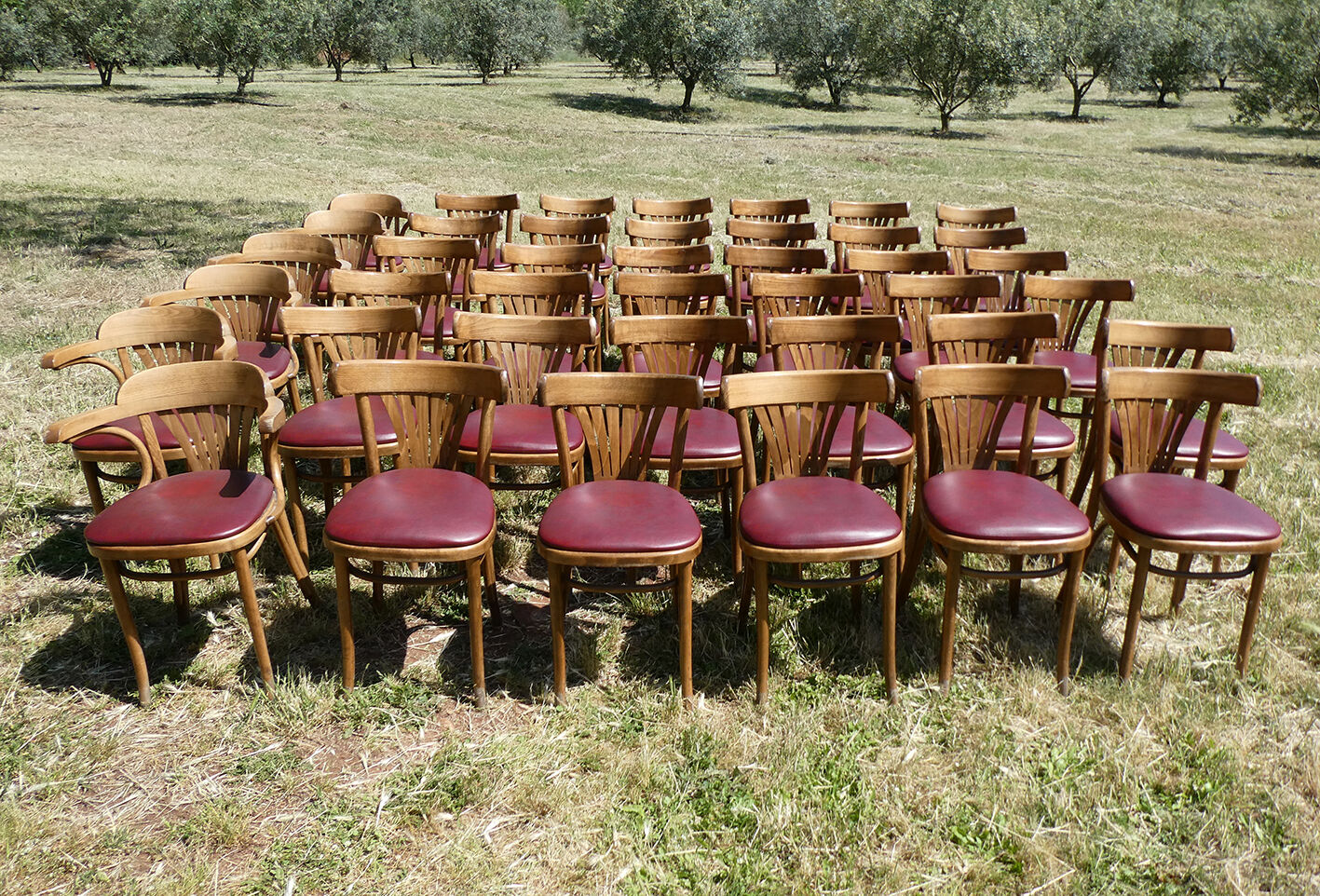Set of 41 bistro chairs seated red skaï