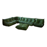 Ensemble de salon Togo en cuir vert, signé Michel Ducaroy pour Ligne Roset, 1979, ensemble de 5 pièces