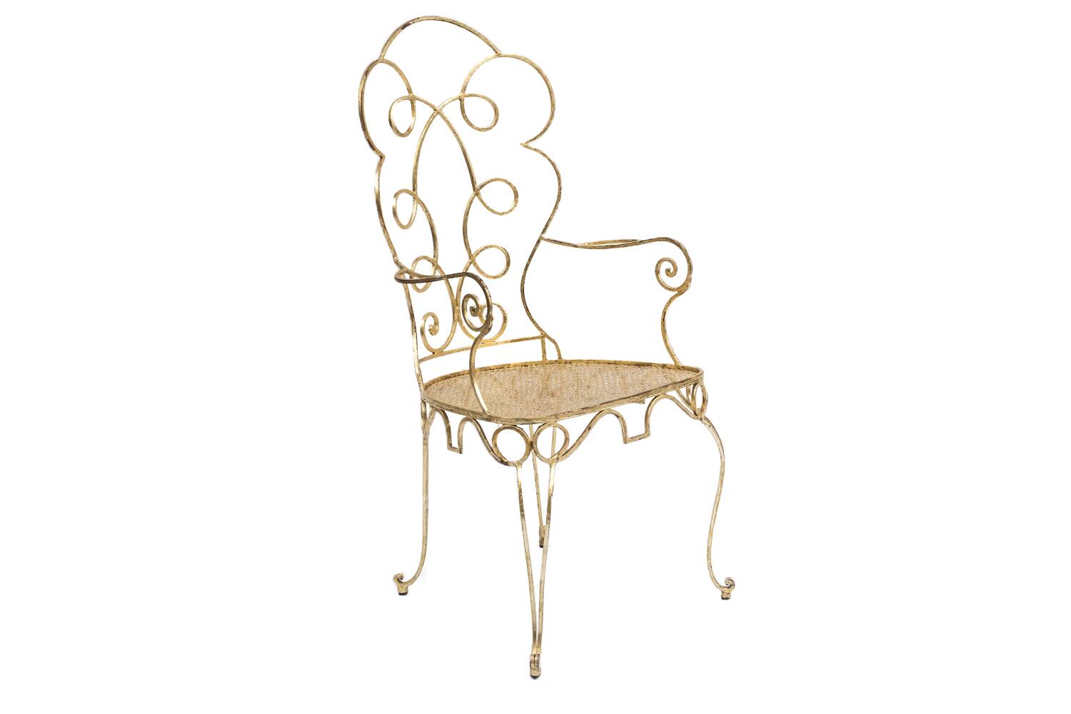 Pair of wrought iron and gilded armchairs, circa 1990