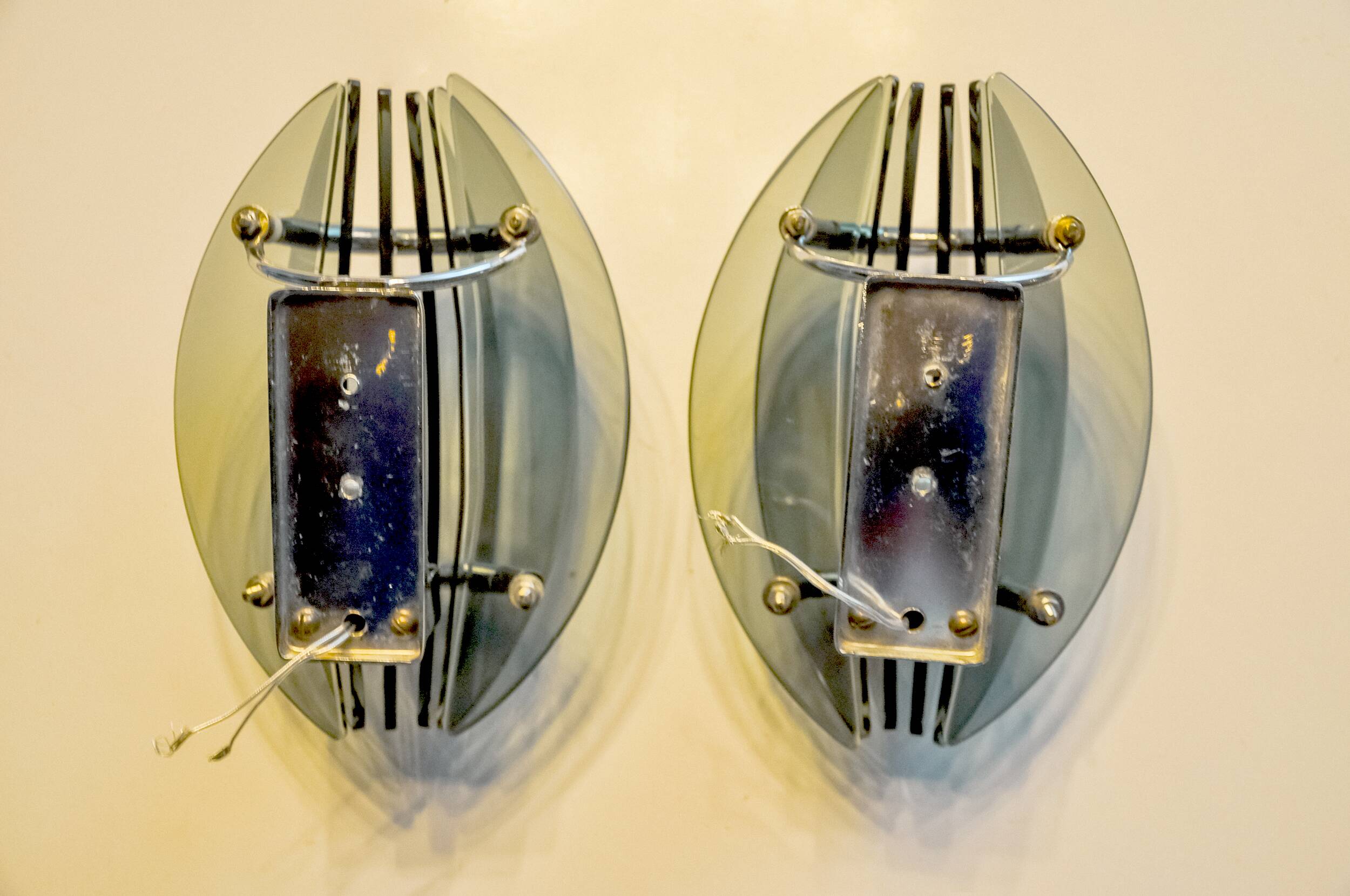 Pair of green and black Murano glass veca sconces, Italy 1970