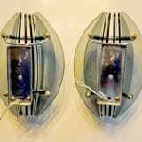 Pair of green and black Murano glass veca sconces, Italy 1970