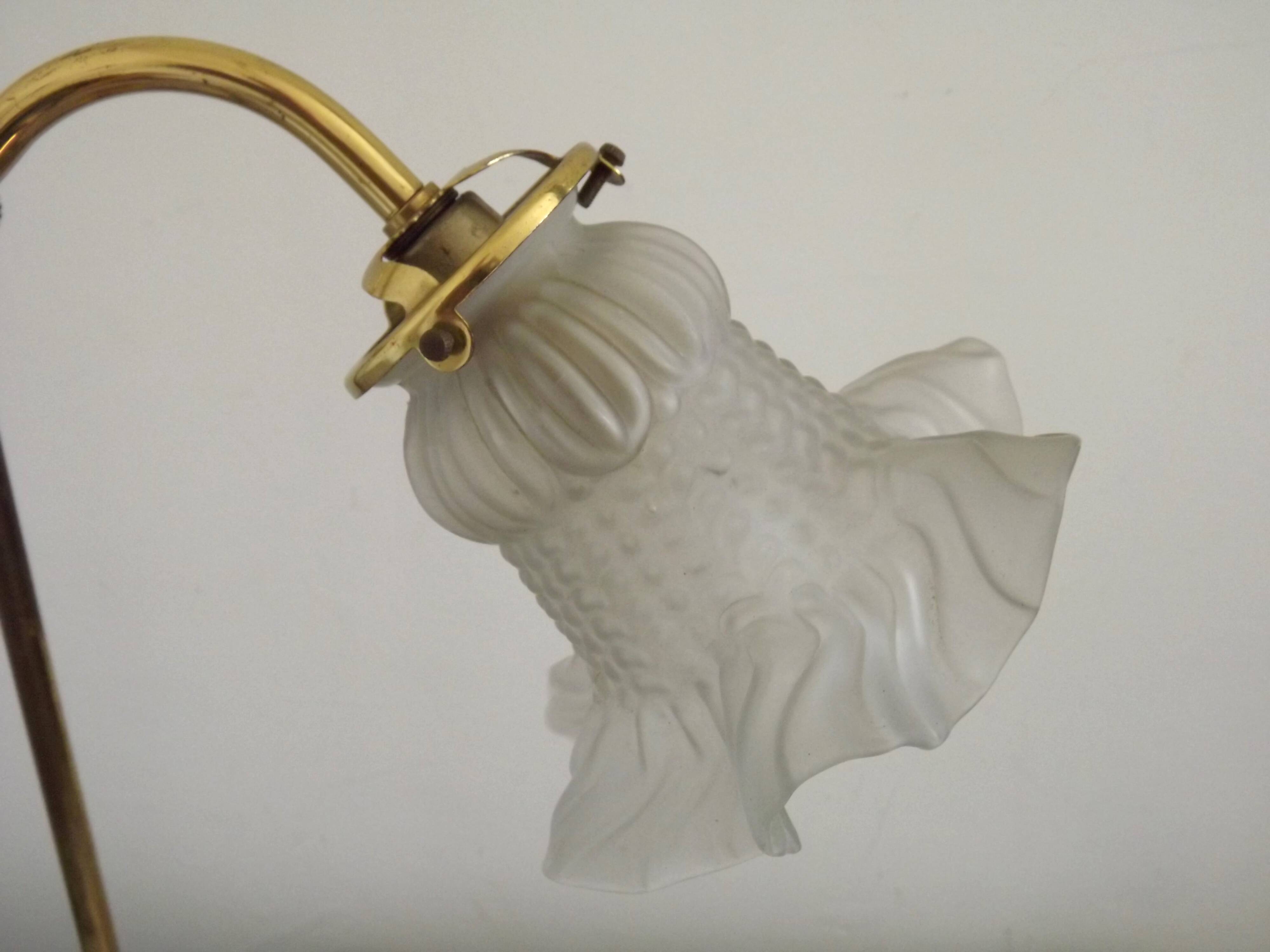 French antique brass goose neck table lamp with white opaque glass shade 5468.