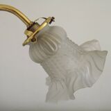 French antique brass goose neck table lamp with white opaque glass shade 5468.