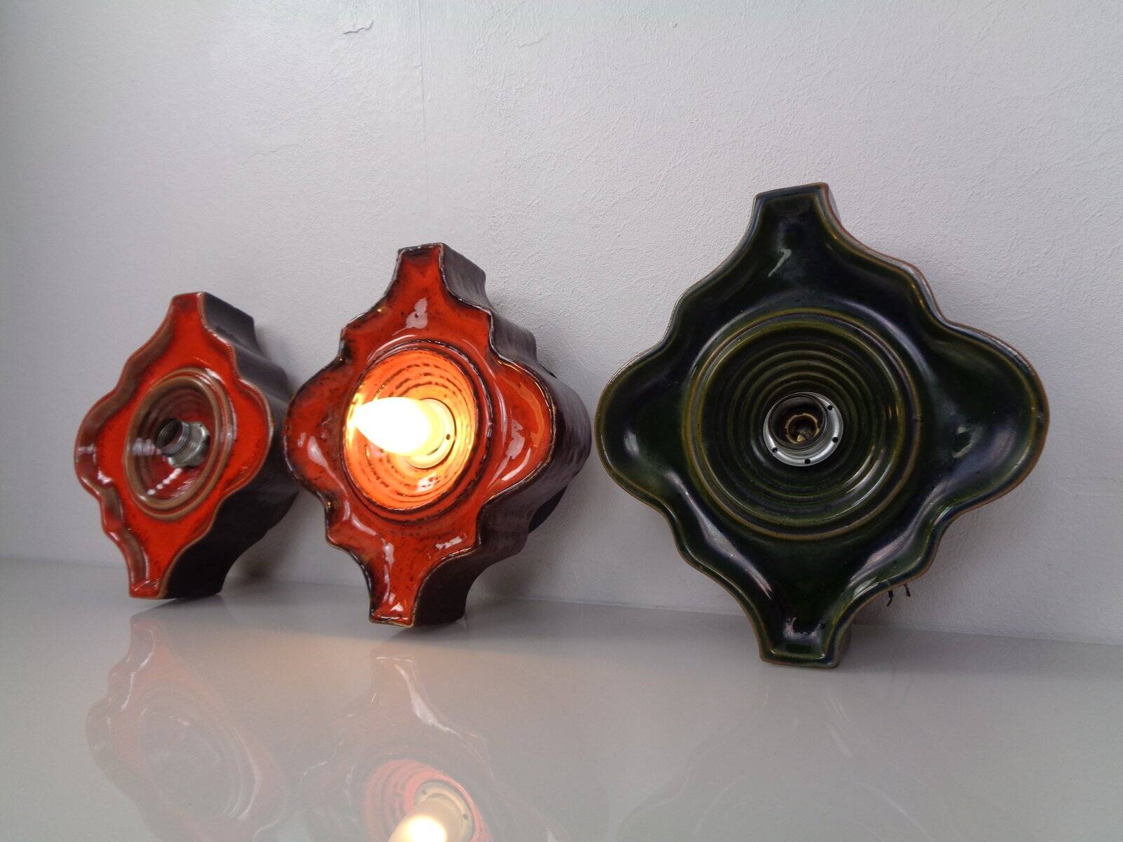Pop Art German Ceramic Wall Lamps, 1970s, Set of 3
