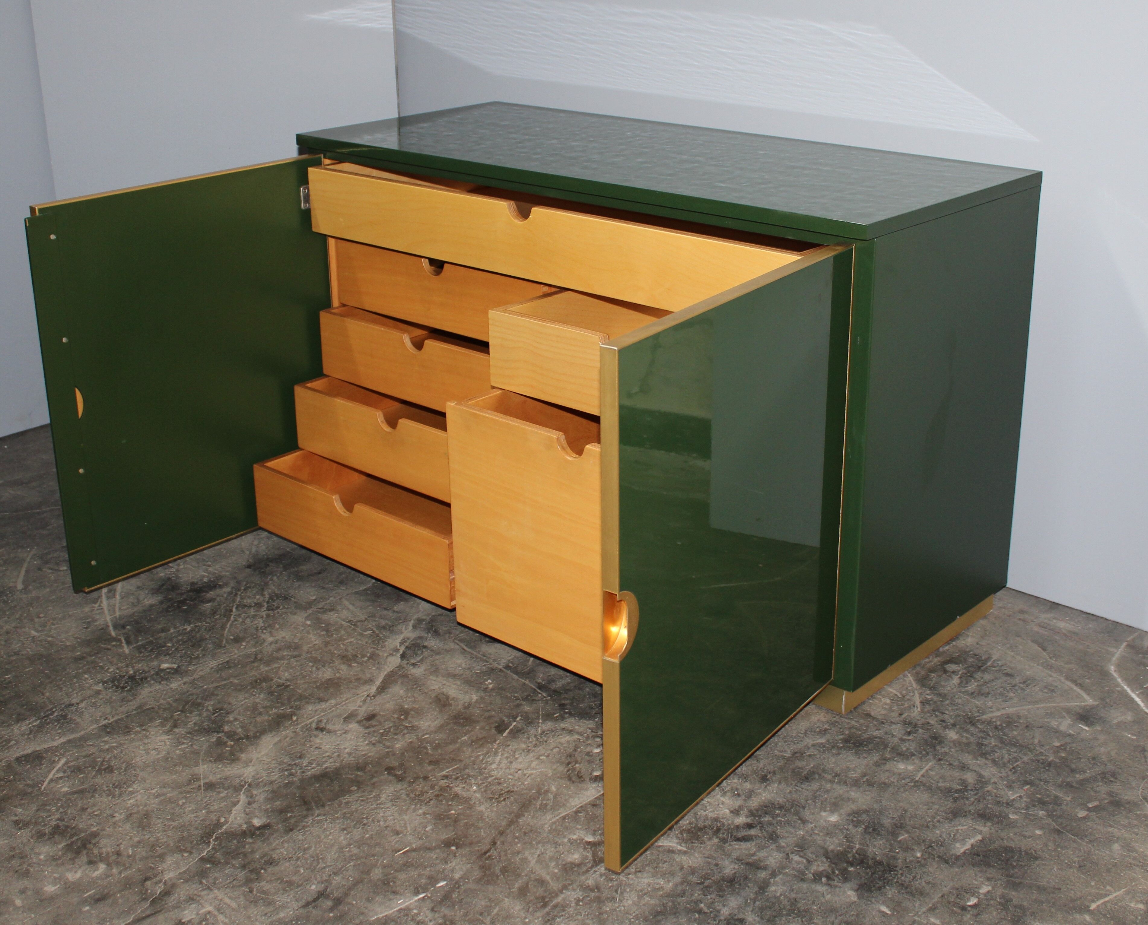 Italian emerald green and brass cabinet ,1970