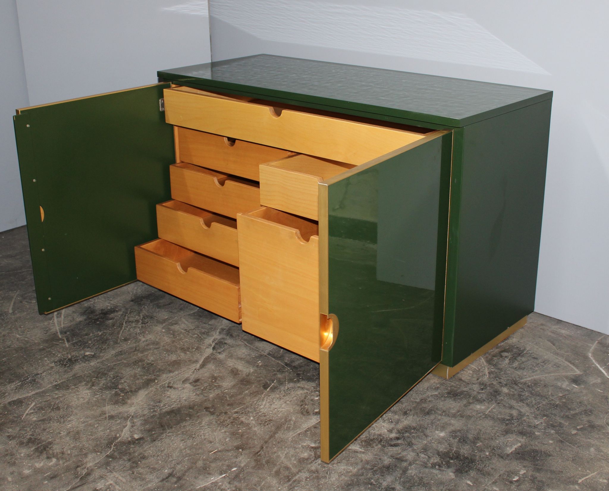 Italian emerald green and brass cabinet ,1970
