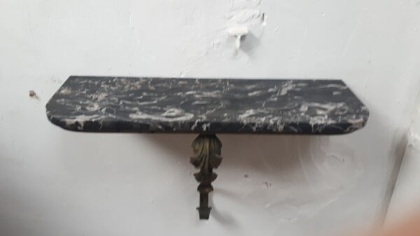 Miroir églomisé sur console marbre et fer forgé vintage 1950