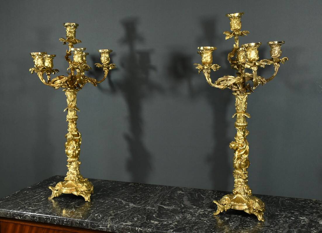 Bronze Candelabra, after J-A. Meissonnier, Rococo style, Napoleonic era