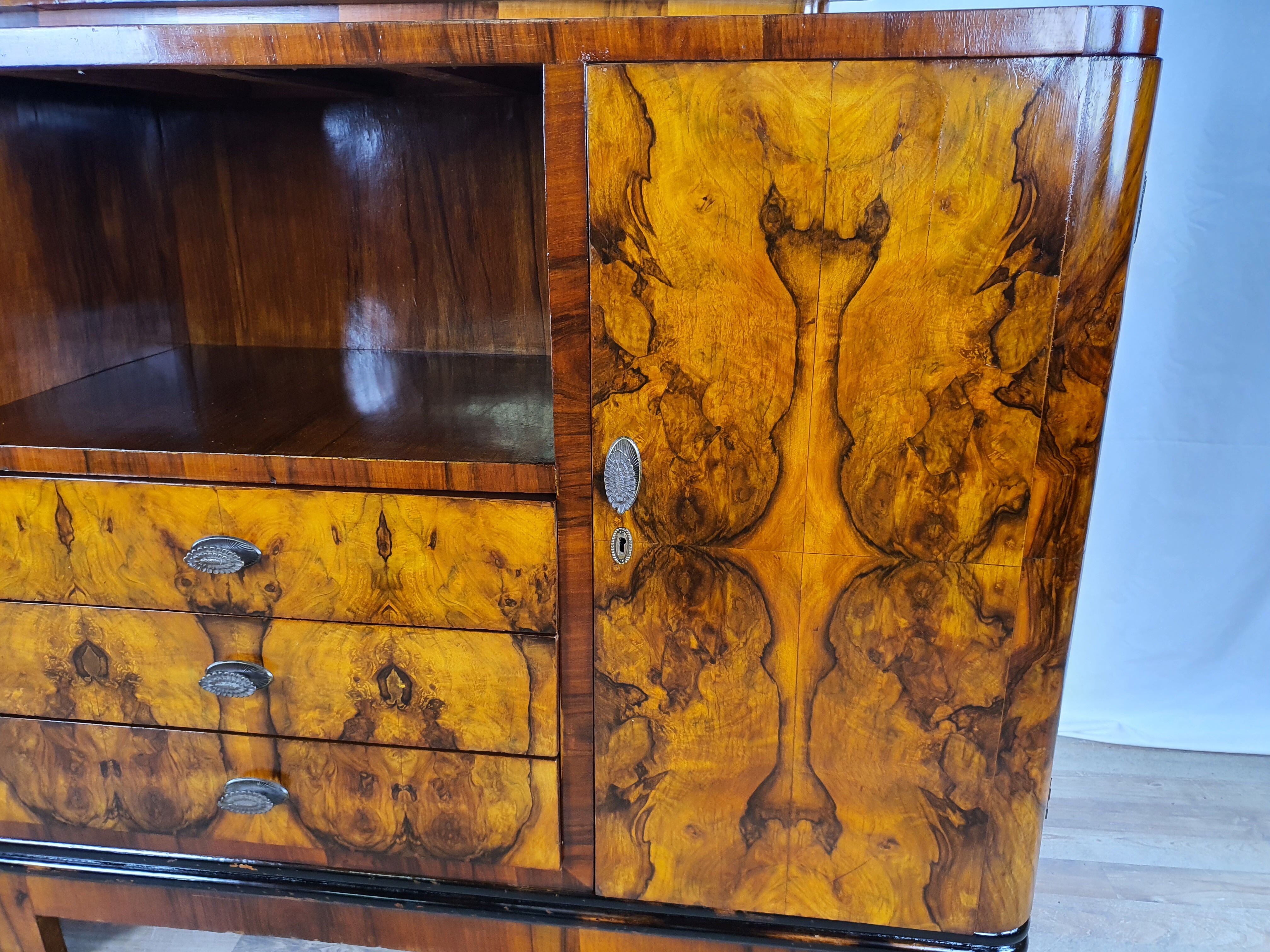 Art deco dining room sideboard in briar with upstand, 1940s