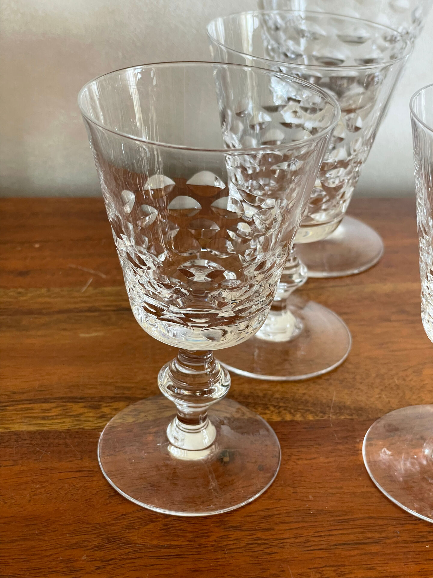 6 crystal wine glasses and 2 water glasses