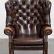 Dark Brown Cowhide  Leather Chesterfield Wingback Chair