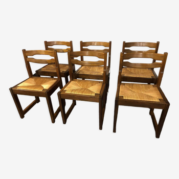 Suite de 6 chaises traineau de la maison Regain années 1970
