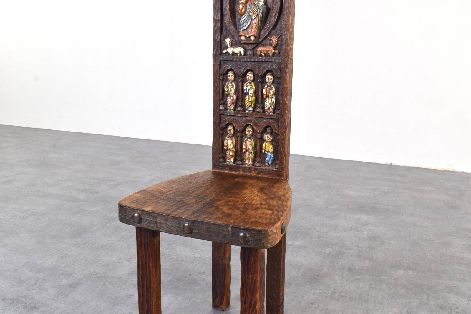 Spanish High Back Chair from Ormecasa with Jesus and Apostles, 1970s.