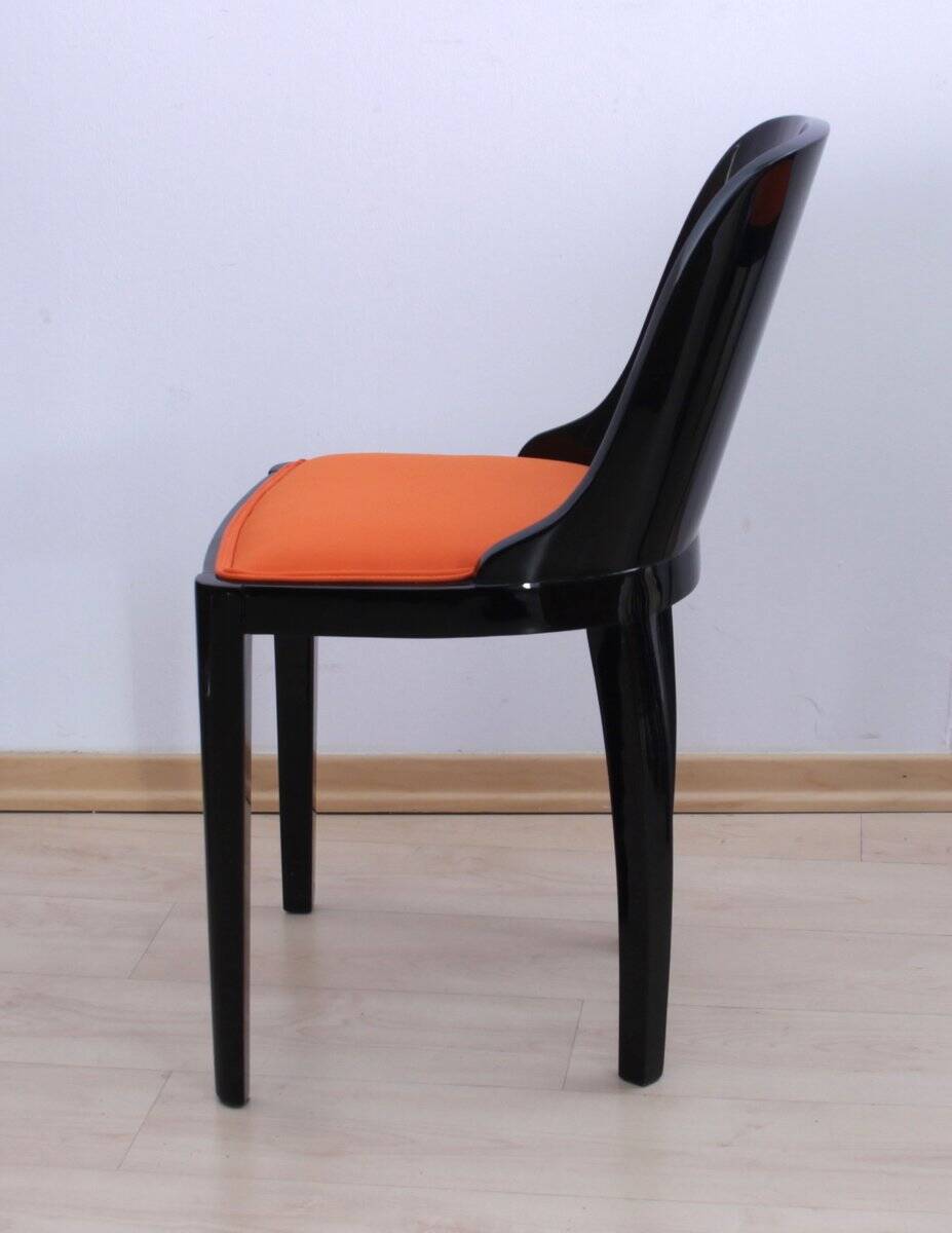 Art Deco Chair in Ebonized Wood, Orange Fabric, France, 1930