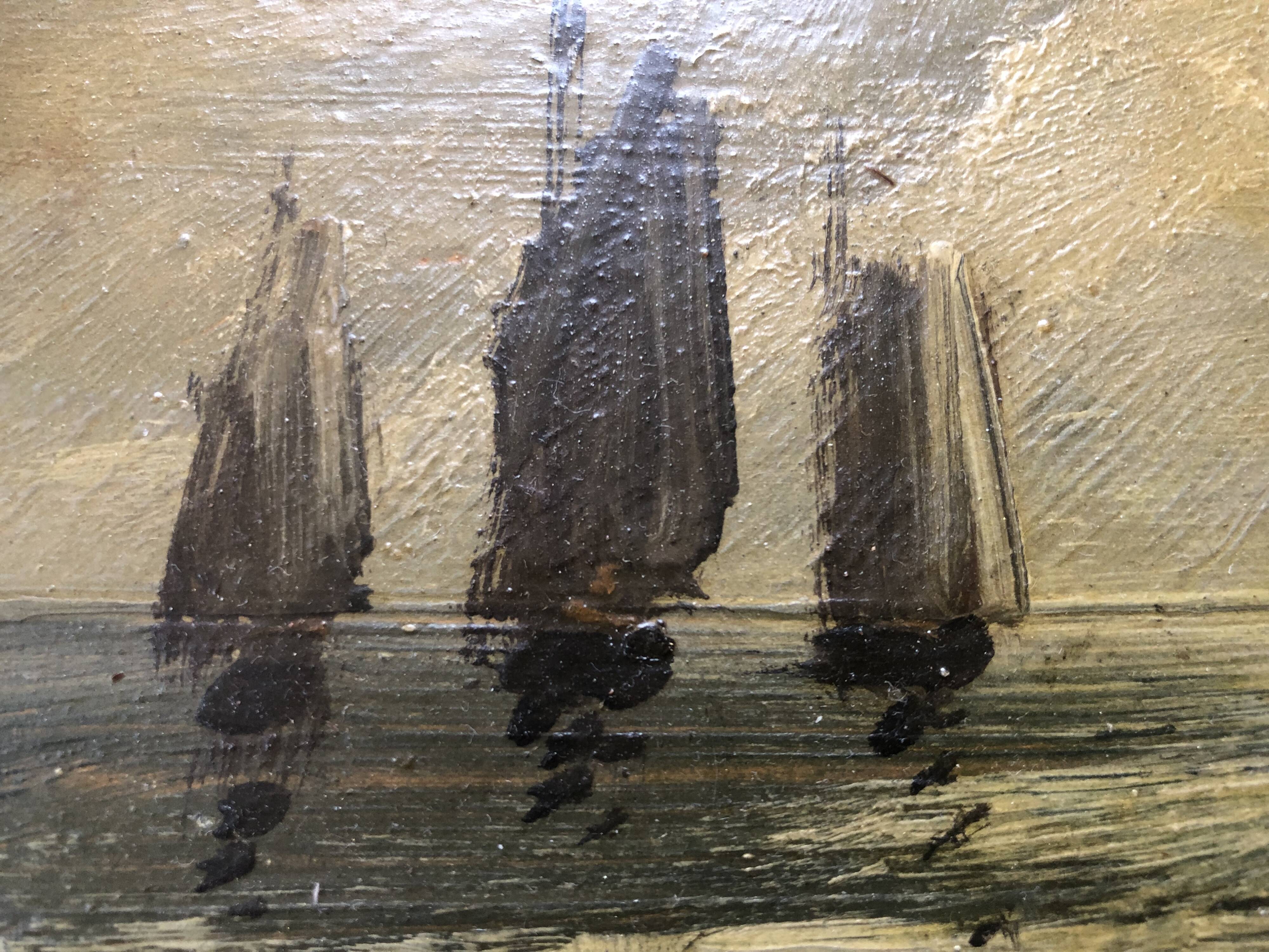 Oil on panel MARINE early 20th century, sailing boat, fishing boat, signed