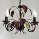French Vintage 5 Light Brown & Green Tied Boquet Leaf Chandelier