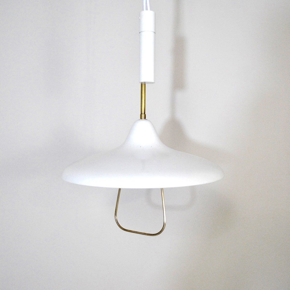 White lacquered iron ceiling lamp attributed to Stilnovo, 1960s.