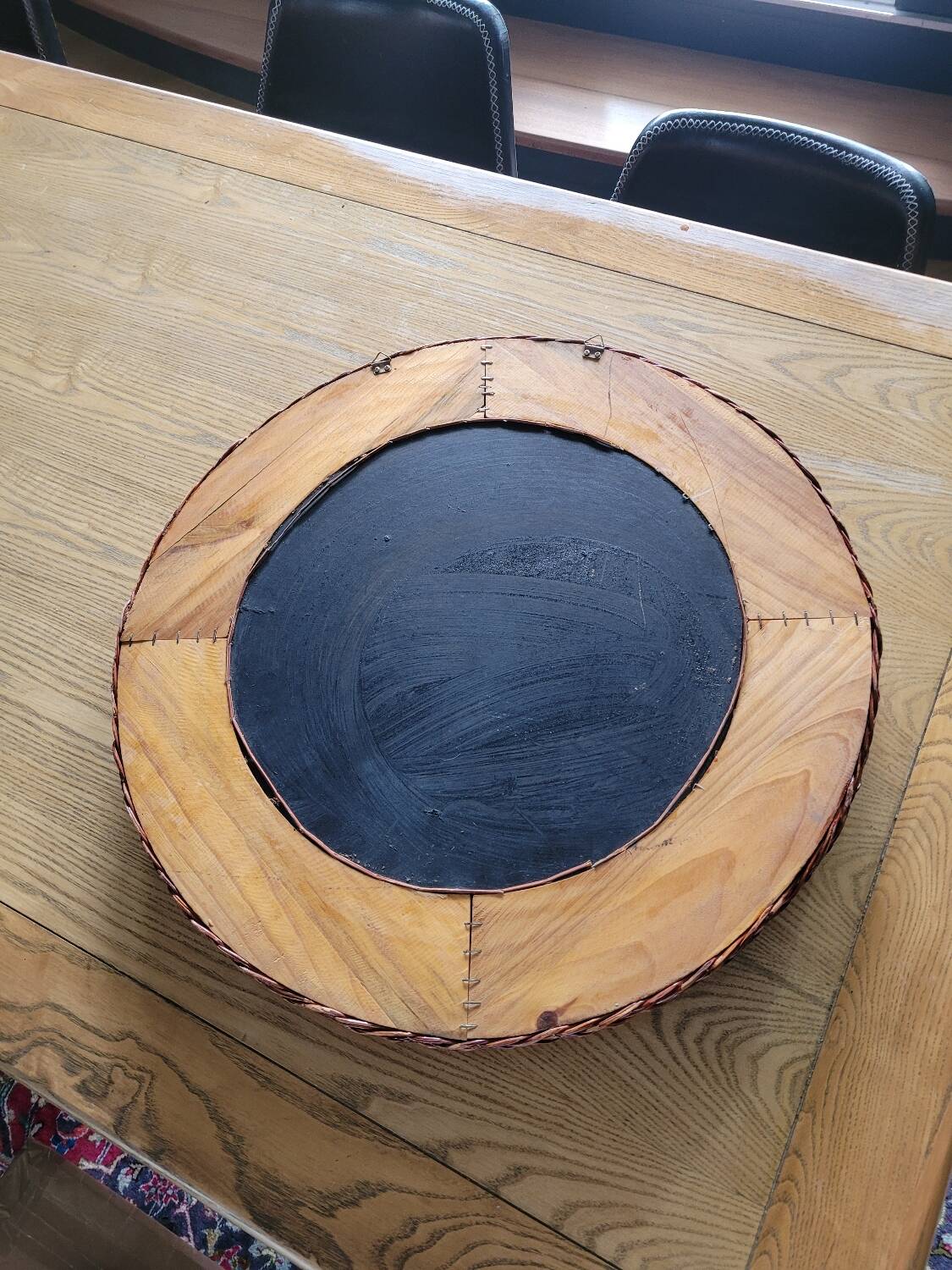 Vintage round rattan mirror