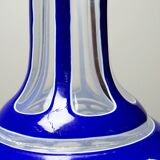 Pair of small crystal vases "overlay" cut with antique blue and white enamel
